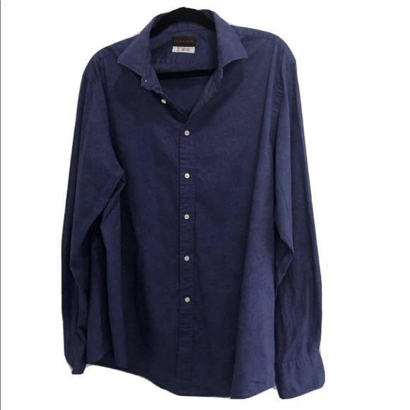 THOMAS DEAN long sleeve shirt button front purple/blue leaf print - Picture 1 of 11